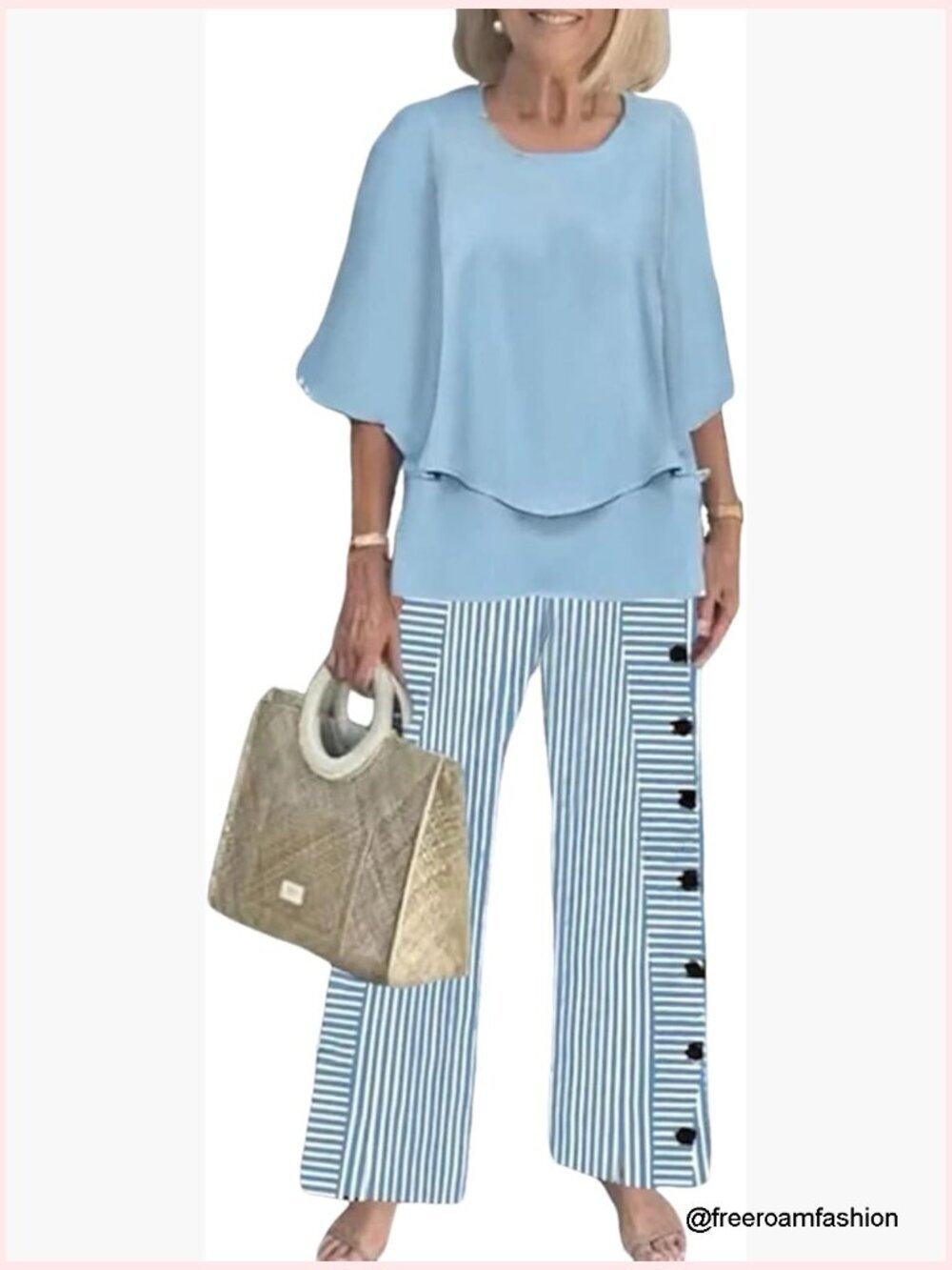 Women's 2 Piece Lounge Set 3/4 Sleeve Top Wide Leg Pants Tracksuit
